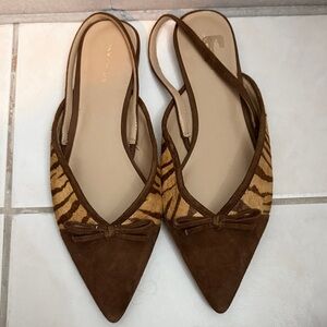 Ann Taylor Women’s Brown Pointed Slingback Flats - Animal Print Accent